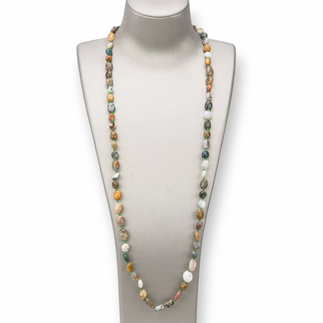 Collana Charlestone Di Pietre Dure Sasso Burattato 8x10mm Annodate 120cm Ocean Agate-COLLANE DI PIETRE DURE | Worldofjewel.com