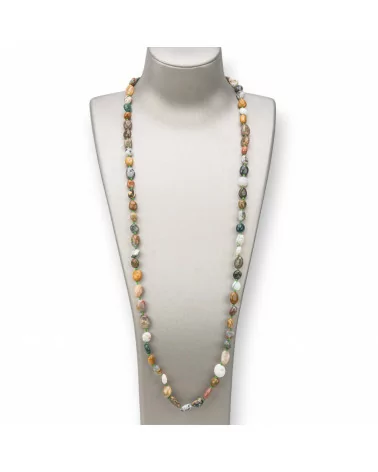 Collana Charlestone Di Pietre Dure Sasso Burattato 8x10mm Annodate 120cm Ocean Agate-COLLANE DI PIETRE DURE | Worldofjewel.com