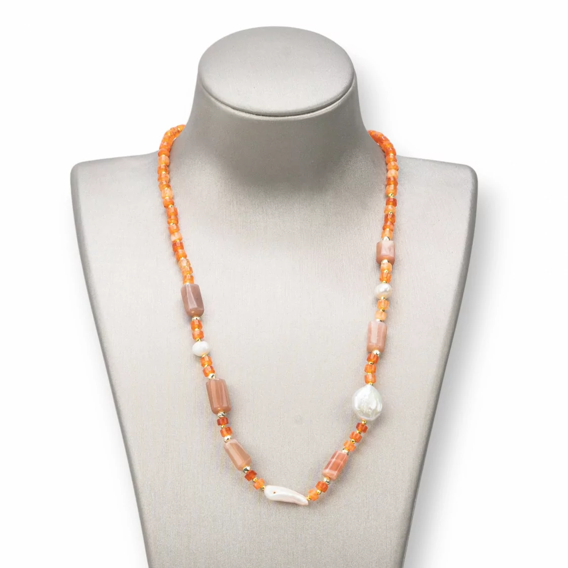 Collana Con Chiusura Di Pietre Dure, Perle E Ematite 45-52cm Arancio-COLLANE DI PIETRE DURE | Worldofjewel.com