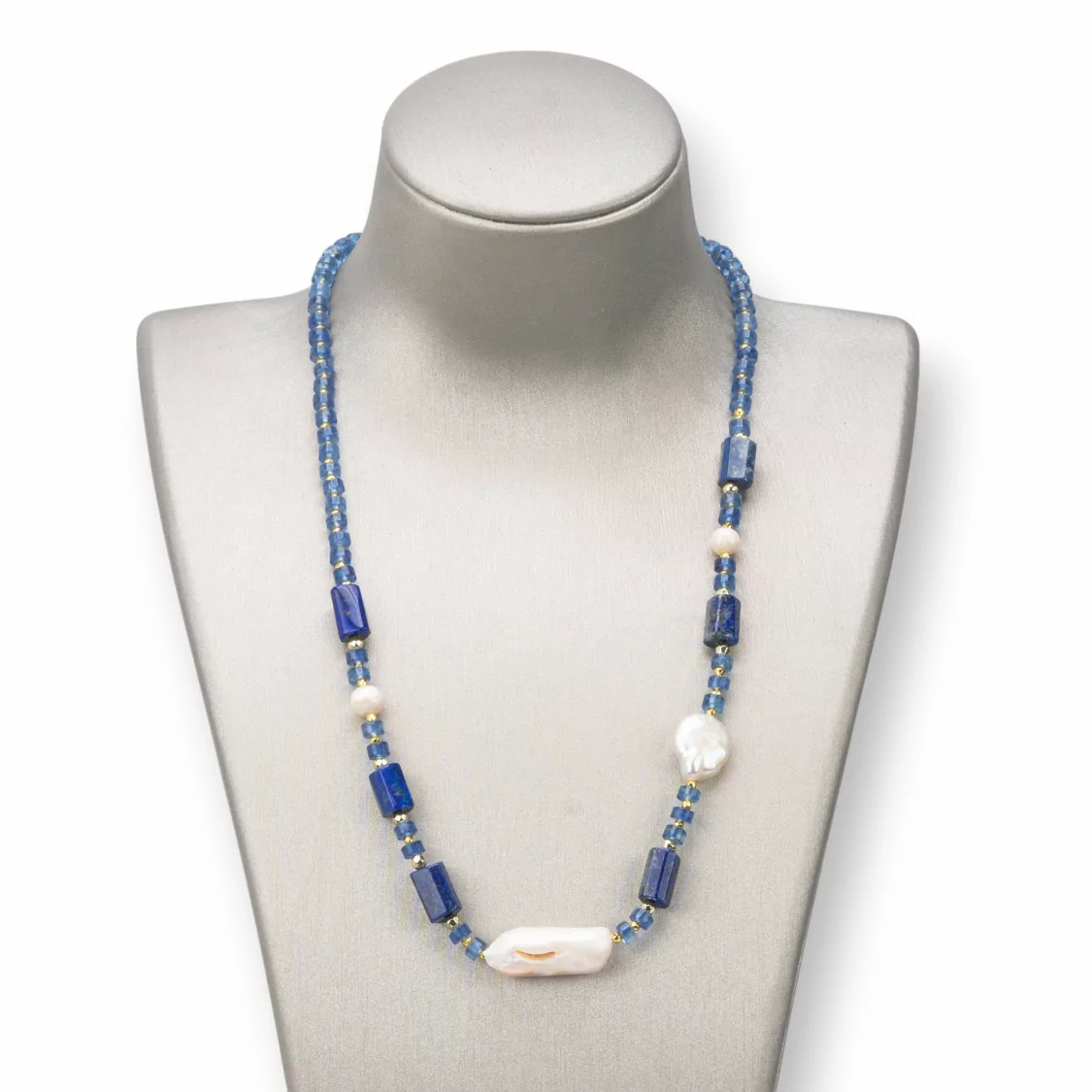 Collana Con Chiusura Di Pietre Dure, Perle E Ematite 45-52cm Blu-COLLANE DI PIETRE DURE | Worldofjewel.com