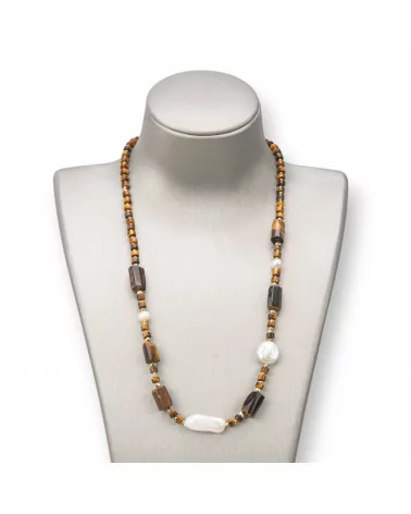 Collana Con Chiusura Di Pietre Dure, Perle E Ematite 45-52cm Occhio Di Tigre e Bronzite-COLLANE DI PIETRE DURE | Worldofjewel.com