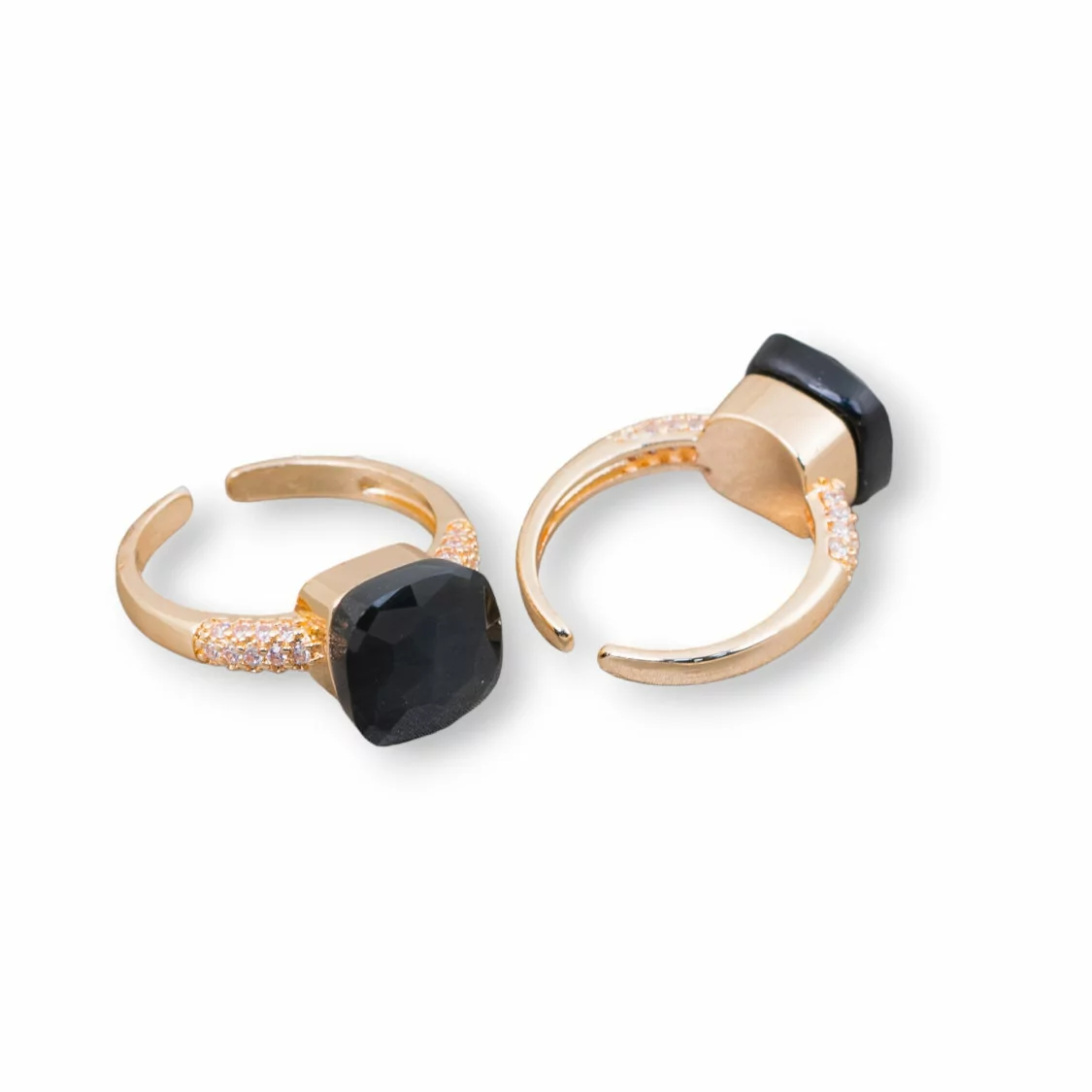 Anello Di Bronzo Con Occhio Di Gatto A Cuscinetto 10mm Con Zirconi Incastonato Nero-ANELLI BRONZO CON PIETRE INCASTONATE | Worldofjewel.com