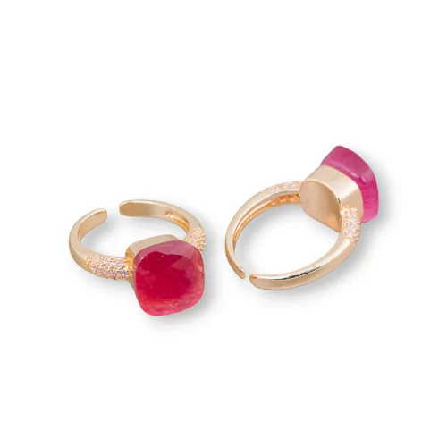 Anello Di Bronzo Con Occhio Di Gatto A Cuscinetto 10mm Con Zirconi Incastonato Rosso Trasparente-ANELLI BRONZO E OCCHIO DI GATTO | Worldofjewel.com