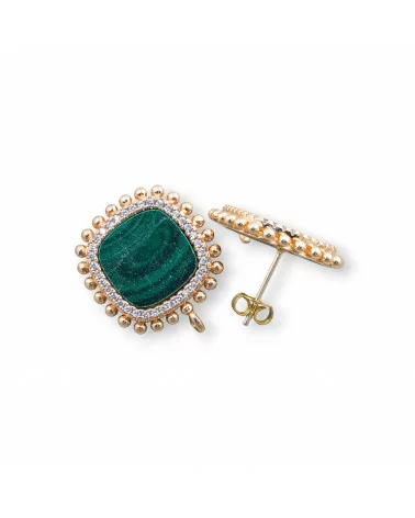 Base Per Orecchini Di Ottone A Perno Con Pietre Naturali Quadrato Con Zirconi 19mm 3 Paia Pasta Di Malachite-BASI CON PIETRE E PERLINE | Worldofjewel.com