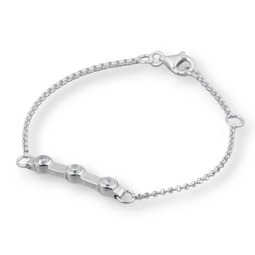 Bracciale Di Argento 925 Design Italy Con 3 Zirconi Lunghezza 19cm-16,5cm Rodiato-BRACCIALI DI ARGENTO 925 | Worldofjewel.com