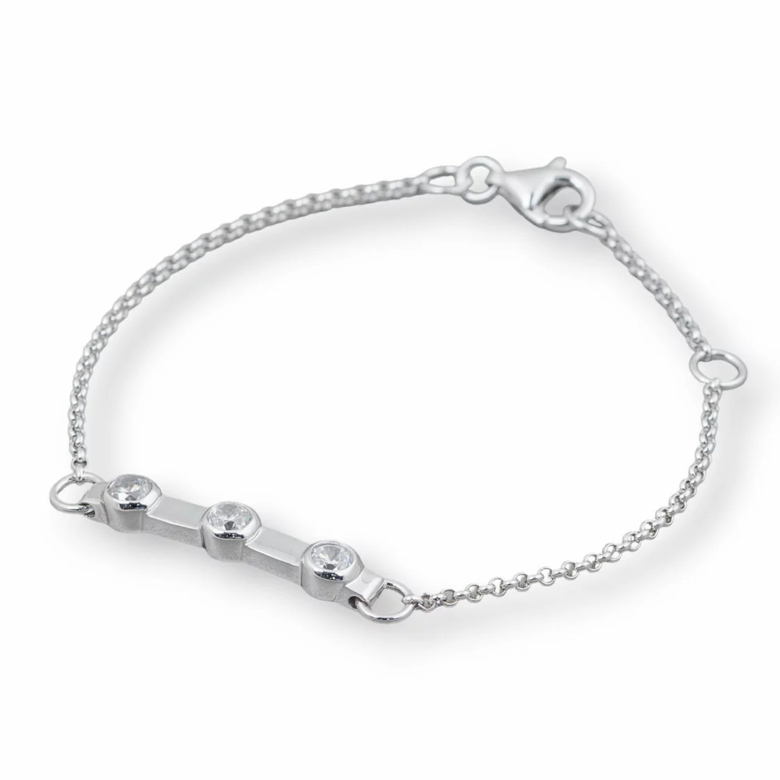 Bracciale Di Argento 925 Design Italy Con 3 Zirconi Lunghezza 19cm-16,5cm Rodiato-BRACCIALI DI ARGENTO 925 | Worldofjewel.com