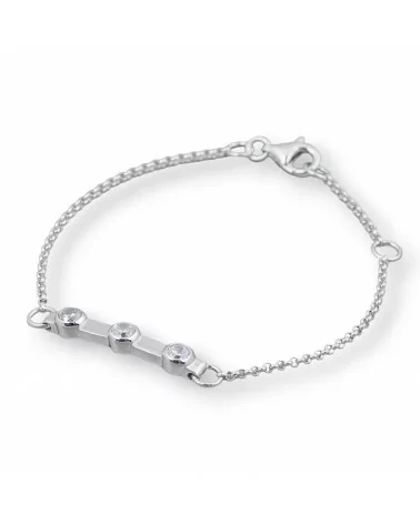 Bracciale Di Argento 925 Design Italy Con 3 Zirconi Lunghezza 19cm-16,5cm Rodiato-BRACCIALI DI ARGENTO 925 | Worldofjewel.com