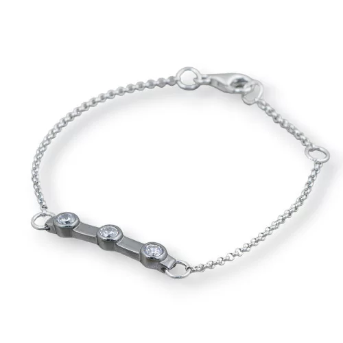 Bracciale Di Argento 925 Design Italy Con 3 Zirconi Lunghezza 19cm-16,5cm Rodiato e Brunito-BRACCIALI DI ARGENTO 925 | Worldofjewel.com