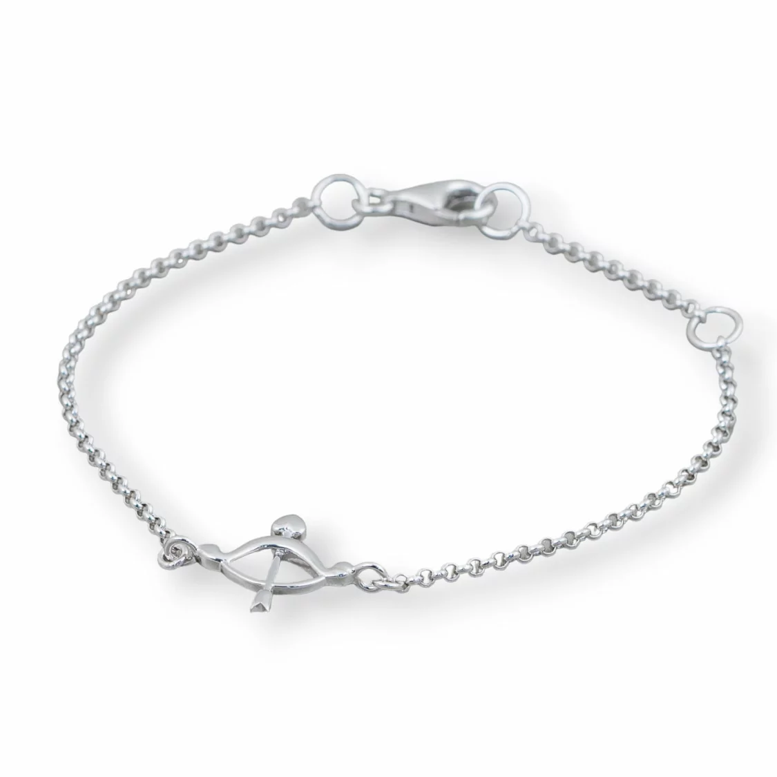 Bracciale Di Argento 925 Design Italy Con Centale Arco E Freccia Lunghezza 19cm-16,5cm Rodiato-BRACCIALI DI ARGENTO 925 | Worldofjewel.com