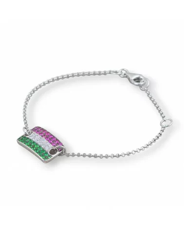 Bracciale Di Argento 925 Design Italy Con Centale Bandiera Tricolore Lunghezza 19cm-16,5cm Rodiato-BRACCIALI DI ARGENTO 925 | Worldofjewel.com