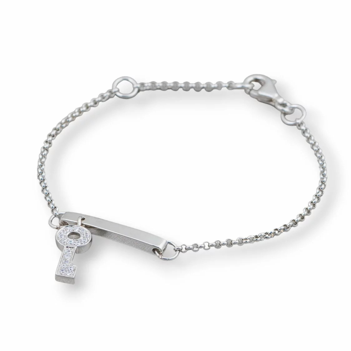 Bracciale Di Argento 925 Design Italy Con Centale Chiave Lunghezza 19cm-16,5cm Rodiato-BRACCIALI DI ARGENTO 925 | Worldofjewel.com