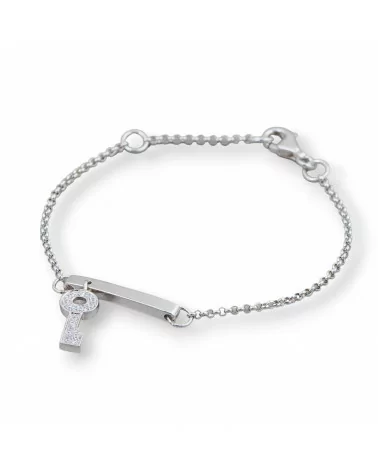 Bracciale Di Argento 925 Design Italy Con Centale Chiave Lunghezza 19cm-16,5cm Rodiato-BRACCIALI DI ARGENTO 925 | Worldofjewel.com