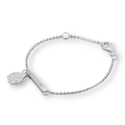 Bracciale Di Argento 925 Design Italy Con Centale Coccinella Lunghezza 19cm-16,5cm Rodiato-BRACCIALI DI ARGENTO 925 | Worldofjewel.com