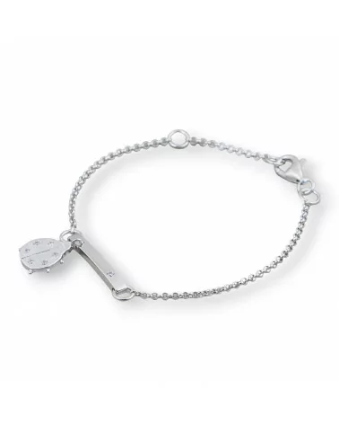 Bracciale Di Argento 925 Design Italy Con Centale Coccinella Lunghezza 19cm-16,5cm Rodiato-BRACCIALI DI ARGENTO 925 | Worldofjewel.com