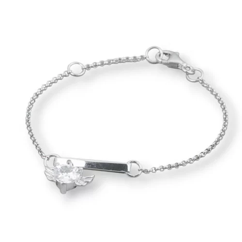 Bracciale Di Argento 925 Design Italy Con Centale Cuore Alato Lunghezza 19cm-16,5cm Rodiato-BRACCIALI DI ARGENTO 925 | Worldofjewel.com