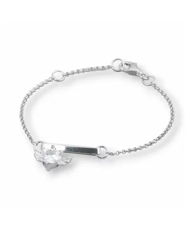 Bracciale Di Argento 925 Design Italy Con Centale Cuore Alato Lunghezza 19cm-16,5cm Rodiato-BRACCIALI DI ARGENTO 925 | Worldofjewel.com