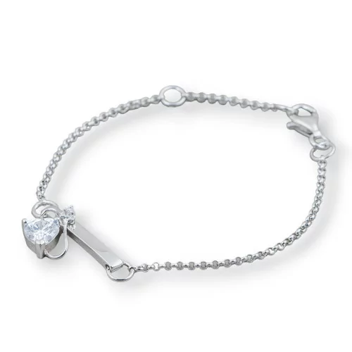 Bracciale Di Argento 925 Design Italy Con Centale Cuore Con Codina Lunghezza 19cm-16,5cm Rodiato-BRACCIALI DI ARGENTO 925 | Worldofjewel.com