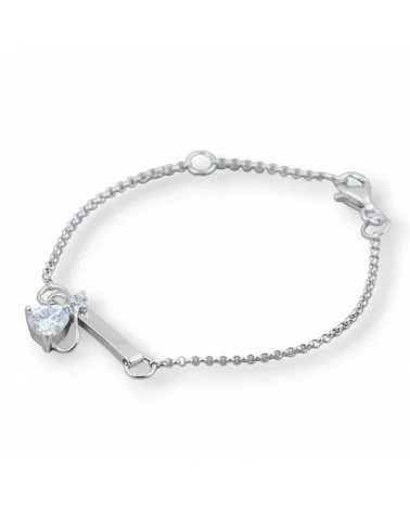 Bracciale Di Argento 925 Design Italy Con Centale Cuore Con Codina Lunghezza 19cm-16,5cm Rodiato-BRACCIALI DI ARGENTO 925 | Worldofjewel.com