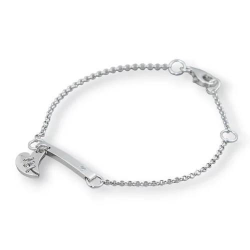 Bracciale Di Argento 925 Design Italy Con Centale Cuore Spezzato Lunghezza 19cm-16,5cm Rodiato-BRACCIALI DI ARGENTO 925 | Worldofjewel.com