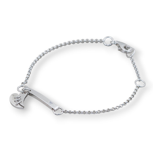 Bracelet en Argent 925 Design Italie avec Coeur Brisé Central Longueur 19cm-16.5cm Plaqué Rhodium