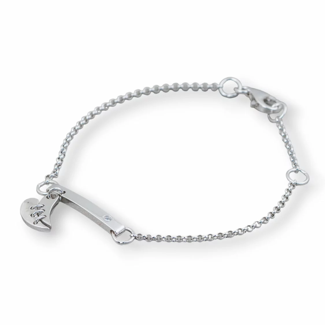 Bracciale Di Argento 925 Design Italy Con Centale Cuore Spezzato Lunghezza 19cm-16,5cm Rodiato-BRACCIALI DI ARGENTO 925 | Worldofjewel.com