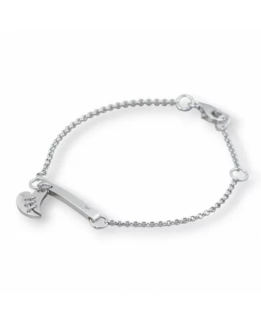 Bracciale Di Argento 925 Design Italy Con Centale Cuore Spezzato Lunghezza 19cm-16,5cm Rodiato-BRACCIALI DI ARGENTO 925 | Worldofjewel.com