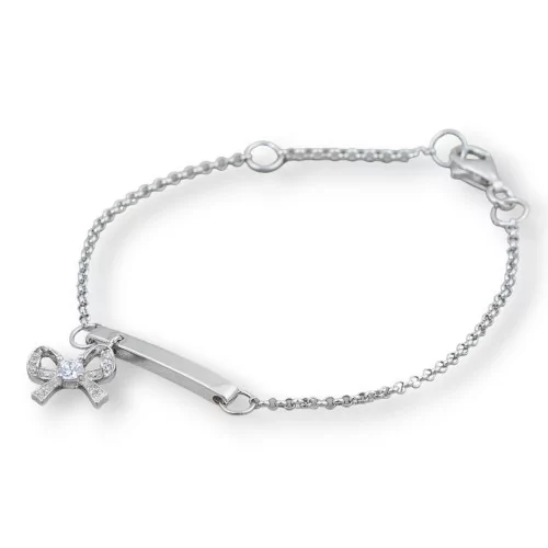 Bracciale Di Argento 925 Design Italy Con Centale Fiocco E Punto Luce Lunghezza 19cm-16,5cm Rodiato-BRACCIALI DI ARGENTO 925 | Worldofjewel.com