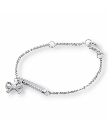 Bracciale Di Argento 925 Design Italy Con Centale Fiocco E Punto Luce Lunghezza 19cm-16,5cm Rodiato-BRACCIALI DI ARGENTO 925 | Worldofjewel.com