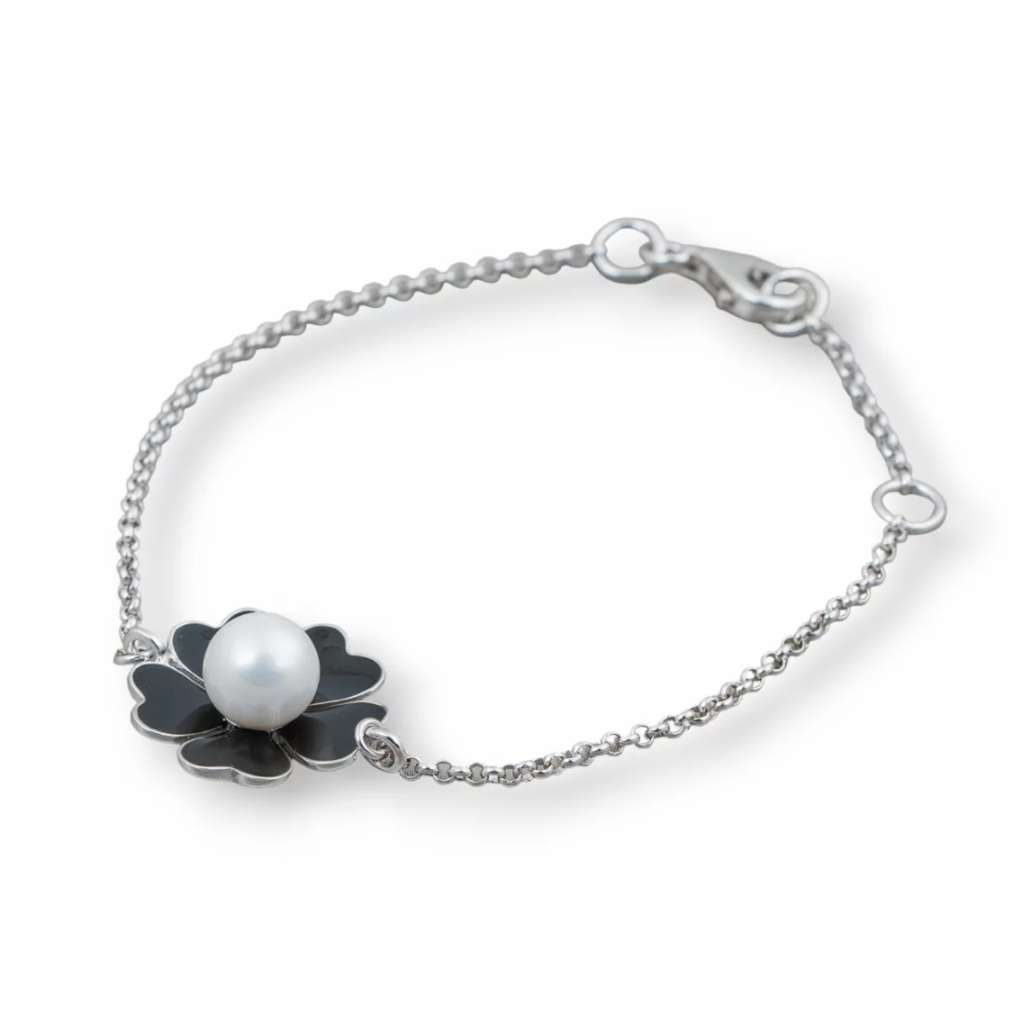 Bracciale Di Argento 925 Design Italy Con Centale Fiore Smaltato Lunghezza 19cm-16,5cm-BRACCIALI DI ARGENTO 925 | Worldofjewel.com