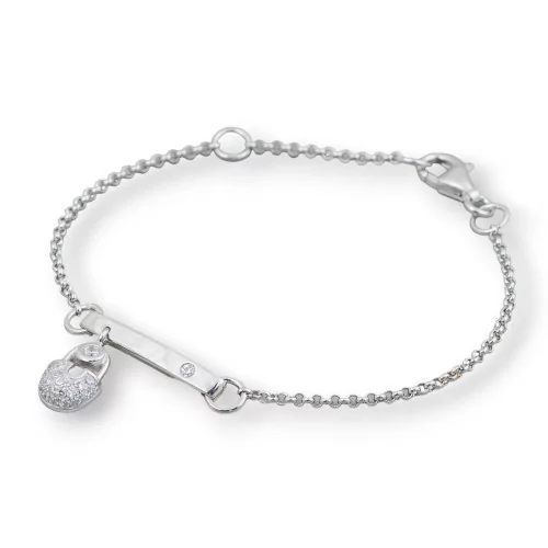 Bracciale Di Argento 925 Design Italy Con Centale Lucchetto Lunghezza 19cm-16,5cm Dorato-BRACCIALI DI ARGENTO 925 | Worldofjewel.com