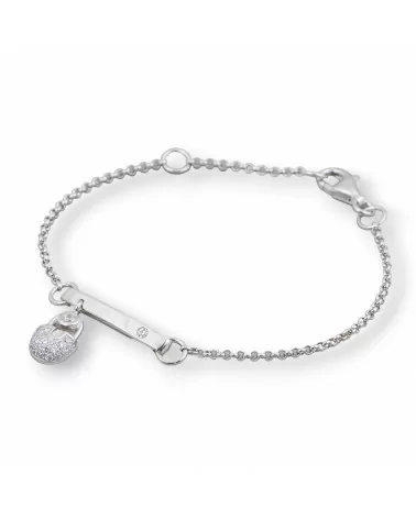 Bracciale Di Argento 925 Design Italy Con Centale Lucchetto Lunghezza 19cm-16,5cm Dorato-BRACCIALI DI ARGENTO 925 | Worldofjewel.com