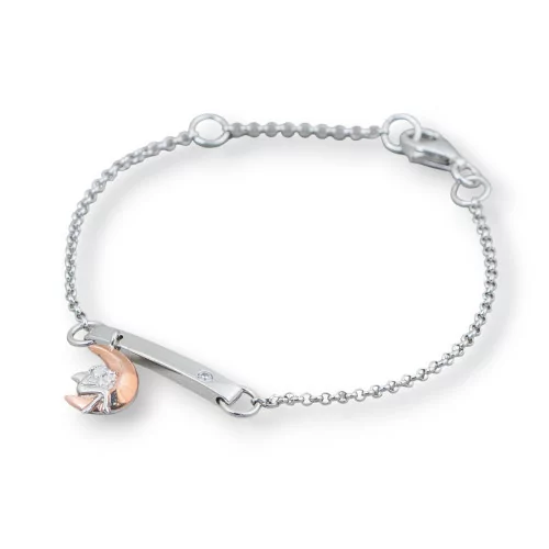 Bracciale Di Argento 925 Design Italy Con Centale Luna Lunghezza 19cm-16,5cm Rodiato-BRACCIALI DI ARGENTO 925 | Worldofjewel.com