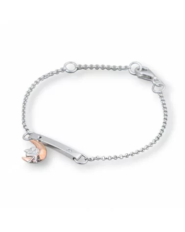 Bracciale Di Argento 925 Design Italy Con Centale Luna Lunghezza 19cm-16,5cm Rodiato-BRACCIALI DI ARGENTO 925 | Worldofjewel.com