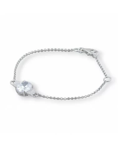 Bracciale Di Argento 925 Design Italy Con Centale Pendente Lunghezza 19cm-16,5cm Rodiato-BRACCIALI DI ARGENTO 925 | Worldofjewel.com