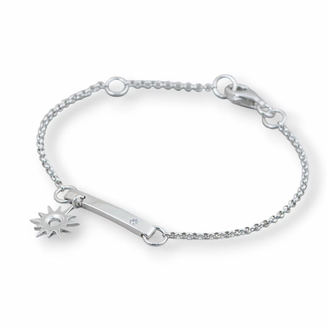 Bracciale Di Argento 925 Design Italy Con Centale Sole Lunghezza 19cm-16,5cm Rodiato-BRACCIALI DI ARGENTO 925 | Worldofjewel.com