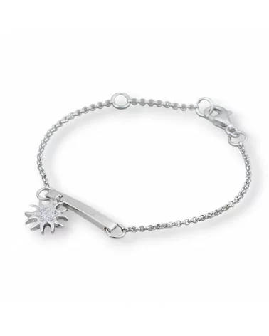 Bracciale Di Argento 925 Design Italy Con Centale Stemma Sole Lunghezza 19cm-16,5cm Rodiato-BRACCIALI DI ARGENTO 925 | Worldofjewel.com