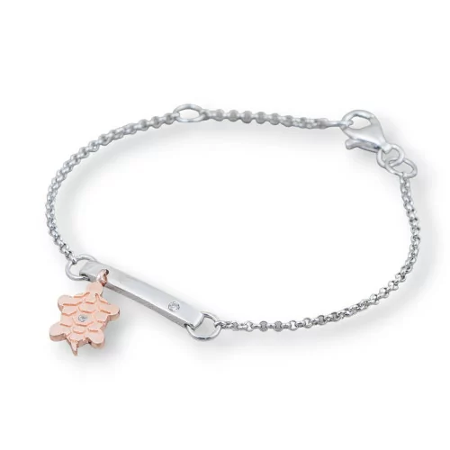 Bracciale Di Argento 925 Design Italy Con Centale Tartaruga Rose Gold Lunghezza 19cm-16,5cm Rodiato-BRACCIALI DI ARGENTO 925 | Worldofjewel.com