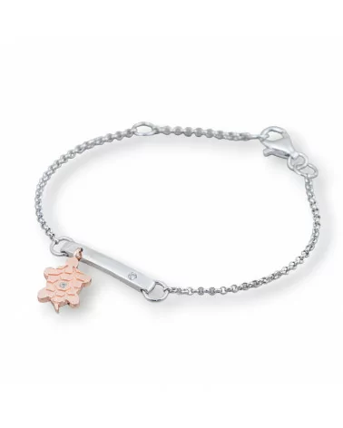 Bracciale Di Argento 925 Design Italy Con Centale Tartaruga Rose Gold Lunghezza 19cm-16,5cm Rodiato-BRACCIALI DI ARGENTO 925 | Worldofjewel.com