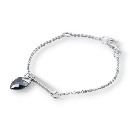 Bracciale Di Argento 925 Design Italy Con Centale Zircone Ovale Lunghezza 19cm-16,5cm Rodiato-BRACCIALI DI ARGENTO 925 | Worldofjewel.com