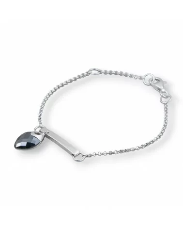 Bracciale Di Argento 925 Design Italy Con Centale Zircone Ovale Lunghezza 19cm-16,5cm Rodiato-BRACCIALI DI ARGENTO 925 | Worldofjewel.com