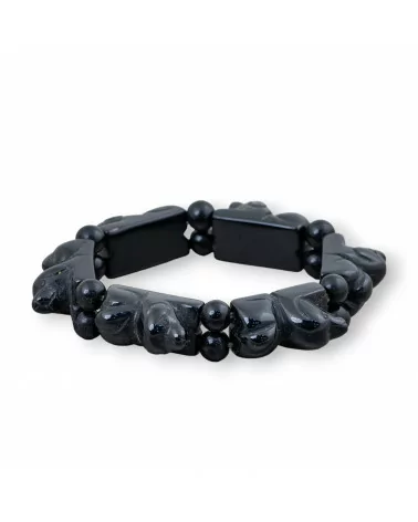 Bracciale Di Pietre Dure Inciso A Mano Cagnolino 16x25mm Agata Nera-BRACCIALI DI PIETRE DURE | Worldofjewel.com