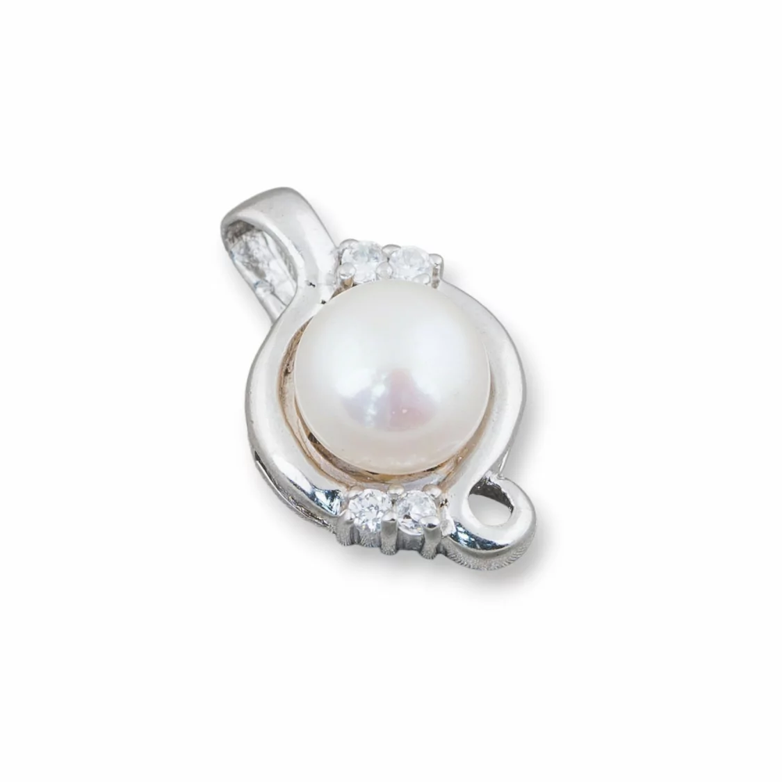 Ciondolo Pendente Di Argento 925 Con Perle Di Fiume E Zirconi Incastonati 11x18mm 1pz Bianco-ARGENTO 925 DESIGN ITALY | Worldofjewel.com