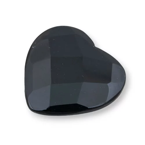 Componente Cabochon Grande Cuore Sfaccettato 40mm 1pz Agata Nera- CABOCHON GRANDI | Worldofjewel.com