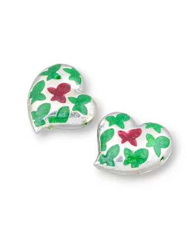 Componente Connettore Perline Di Ottone Smaltato Cuore 20mm 6pz Argentato Verde E Rosso-PERLINE SMALTATE | Worldofjewel.com