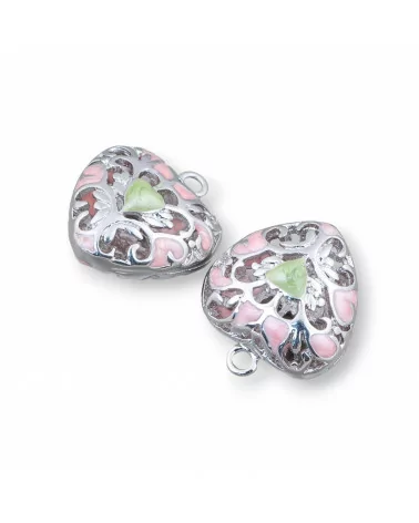 Componente Connettore Perline Di Ottone Smaltato Pendente Cuore 18x21mm 6pz Rodiato Rosa Verde-PERLINE SMALTATE | Worldofjewel.com