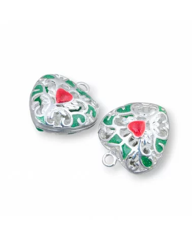 Componente Connettore Perline Di Ottone Smaltato Pendente Cuore 18x21mm 6pz Rodiato Verde Rosso-PERLINE SMALTATE | Worldofjewel.com