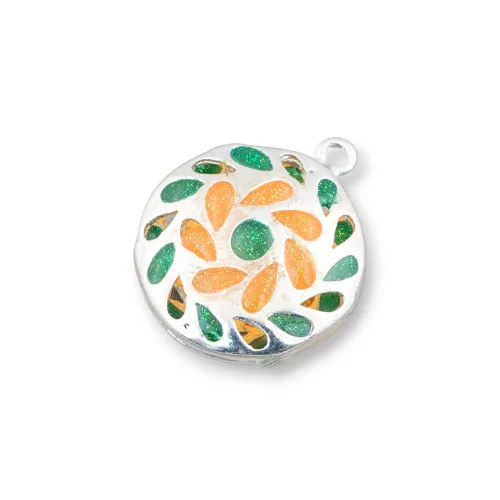 Componente Connettore Perline Di Ottone Smaltato Pendente Tondo Piatto 20mm 6pz Argentato Verde Arancio-PERLINE SMALTATE | Worldofjewel.com