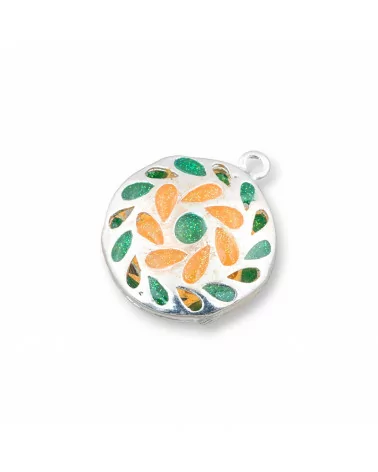 Componente Connettore Perline Di Ottone Smaltato Pendente Tondo Piatto 20mm 6pz Argentato Verde Arancio-PERLINE SMALTATE | Worldofjewel.com