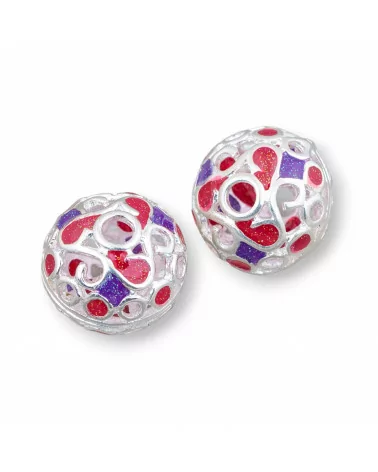 Componente Connettore Perline Di Ottone Smaltato Sfera 19x16mm 6pz Argentato Rosso E Viola-PERLINE SMALTATE | Worldofjewel.com