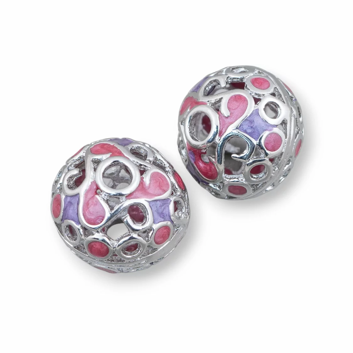 Componente Connettore Perline Di Ottone Smaltato Sfera 19x16mm 6pz Rodiato Rosso E Viola-PERLINE SMALTATE | Worldofjewel.com